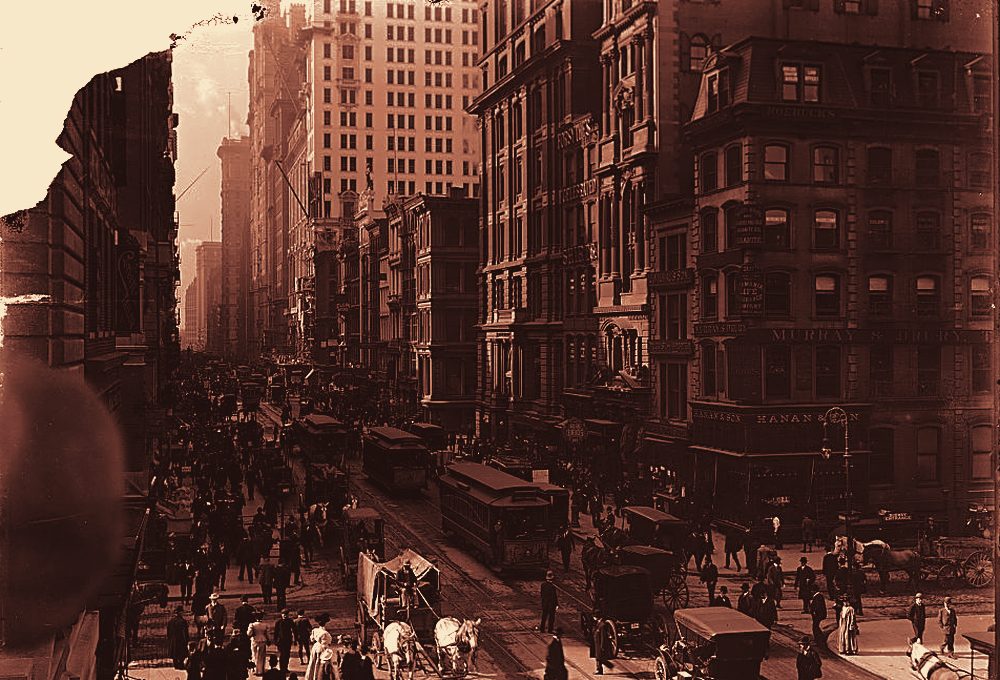 Broadway at Fulton Street, New York, N.Y.. Photograph by the Detroit Publishing Company, 1910.